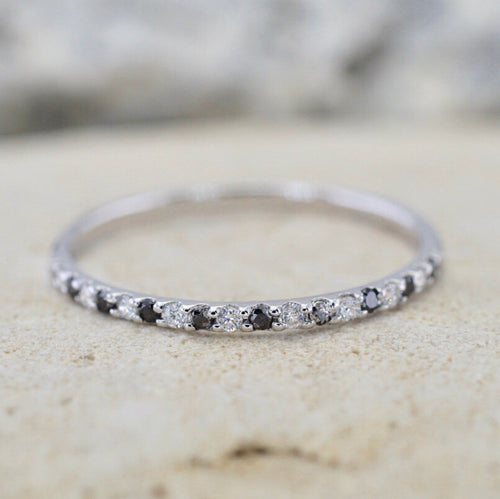 Airy Thin Black and White Diamond Ring