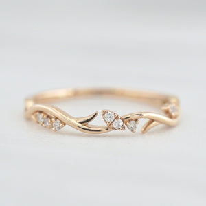 Airy Thin Vine and Petal Diamond Ring