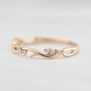 Airy Thin Vine and Petal Diamond Ring